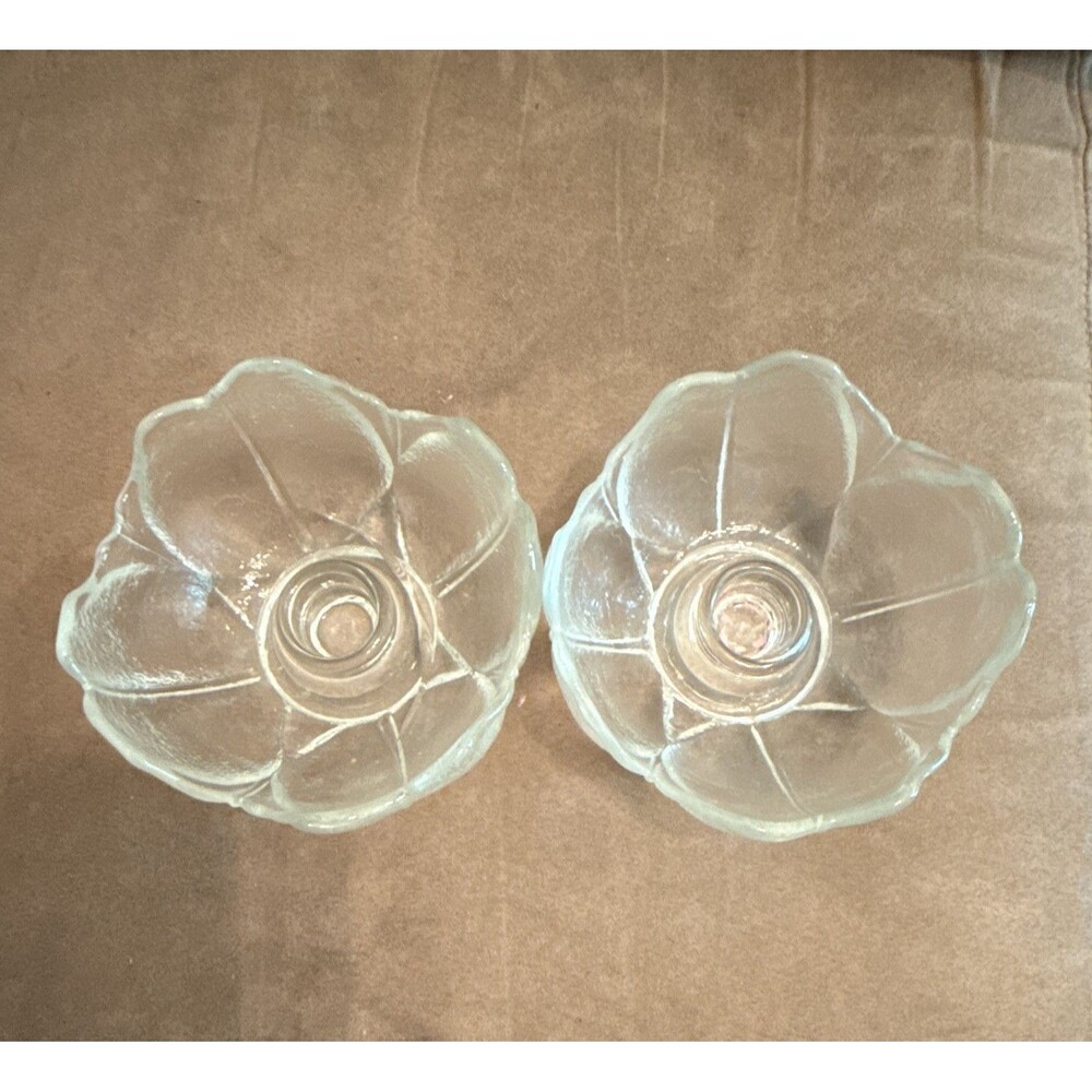 Vintage Anchor Clear Pressed Glass Flower-Shaped candle holders 4"  x 3"